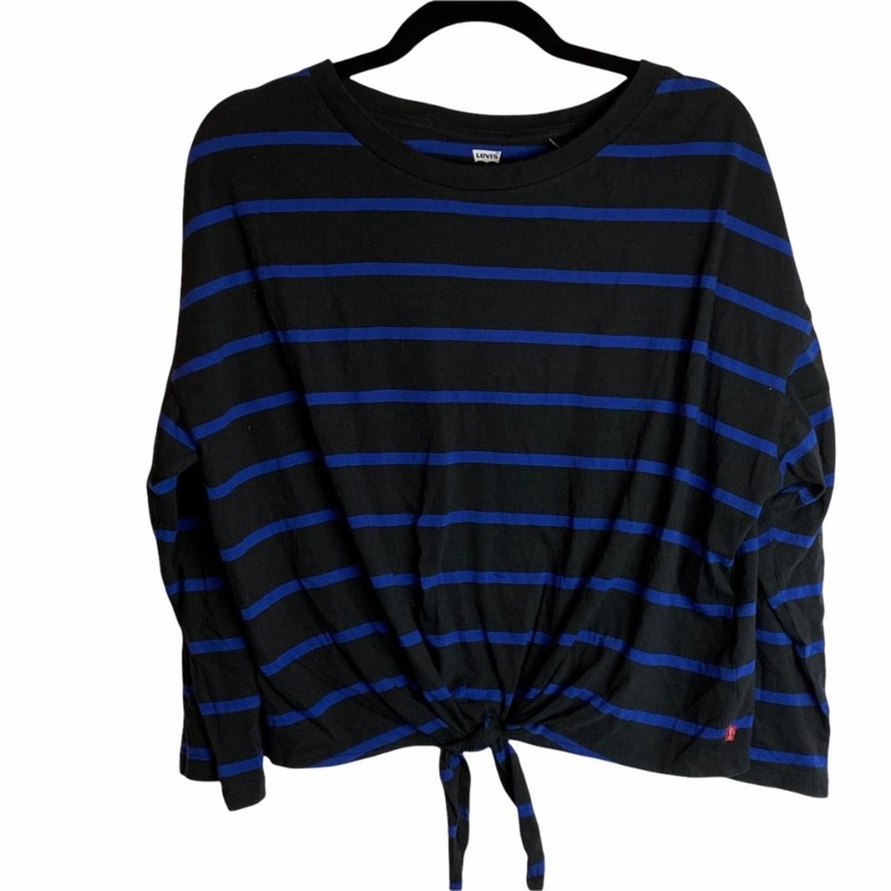 Levi's Women's Blue Striped Tie Front Top